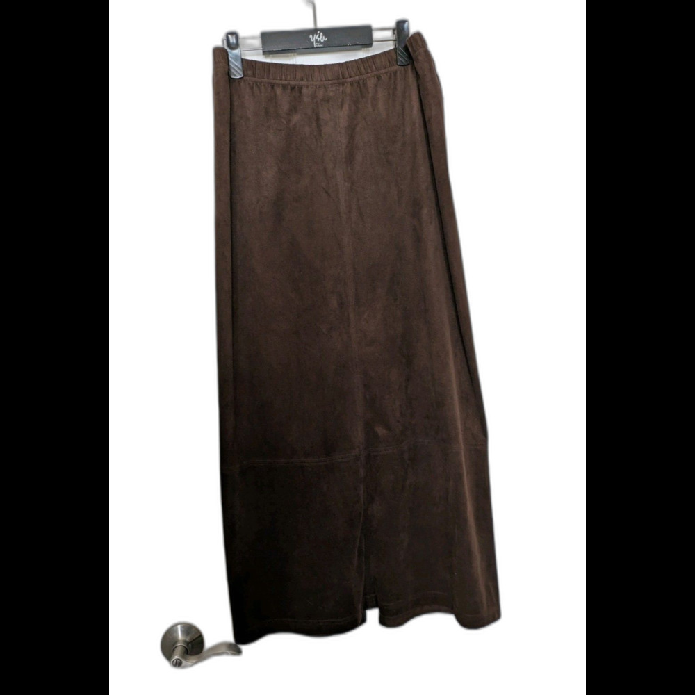 Vintage, Y2K, Granny core . Brown Solid faux suede long Maxi skirt Womens.
